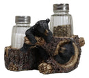 Rustic Forest 2 Black Bear Cubs Playing By Tree Logs Salt Pepper Shakers Holder