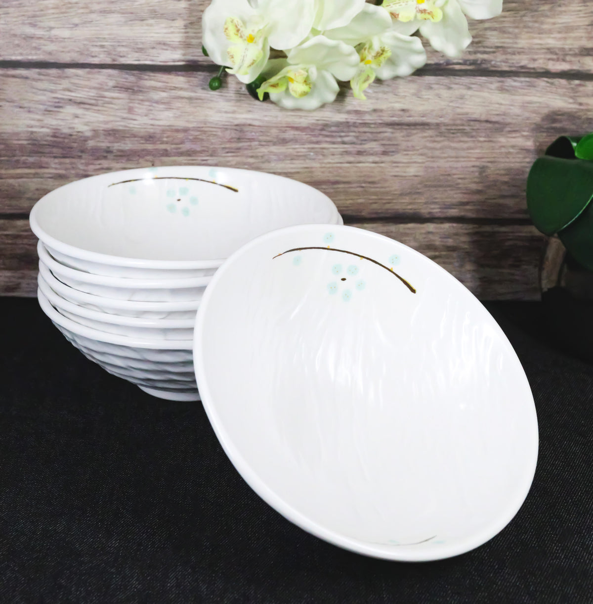 Set Of 6 Modern Yukino Hana Melamine Soup Pasta Salad Cereal Bowls 32oz 8"D