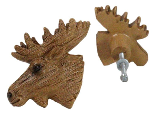 Set Of 4 Western Rustic Forest Elk Moose Faux Wooden Cabinet Door Pull Knobs