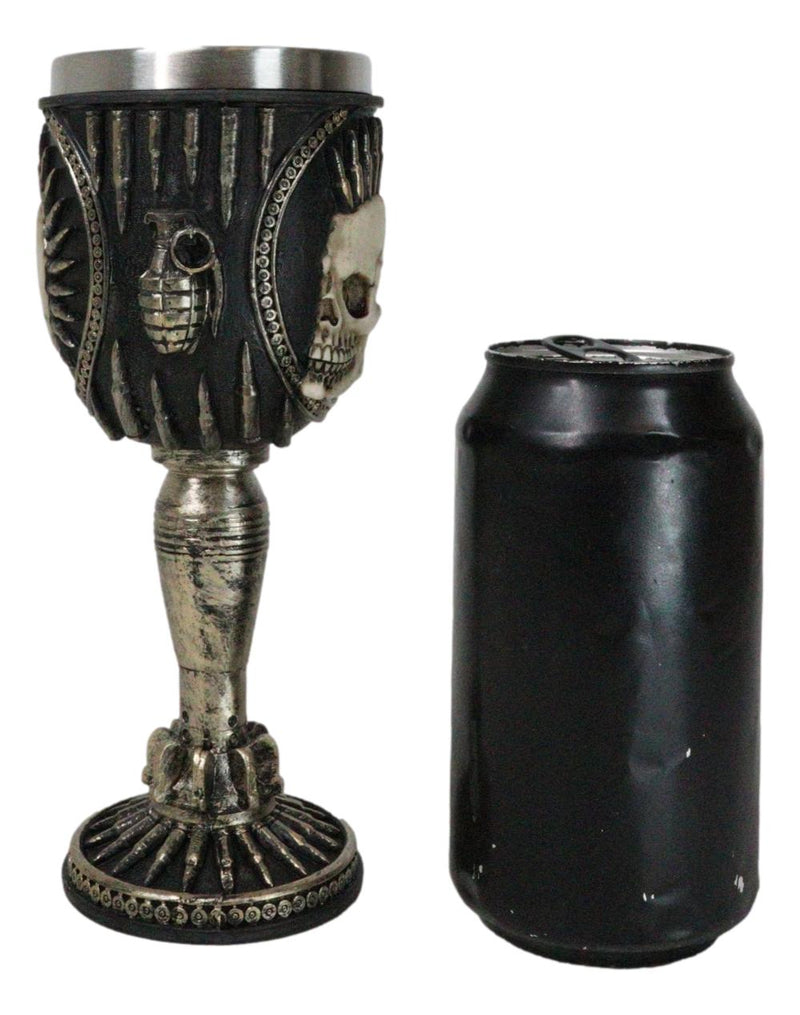 War Dog Steampunk Skeleton Bullet Spiked Mohawk Skull Wine Goblet Chalice Cup