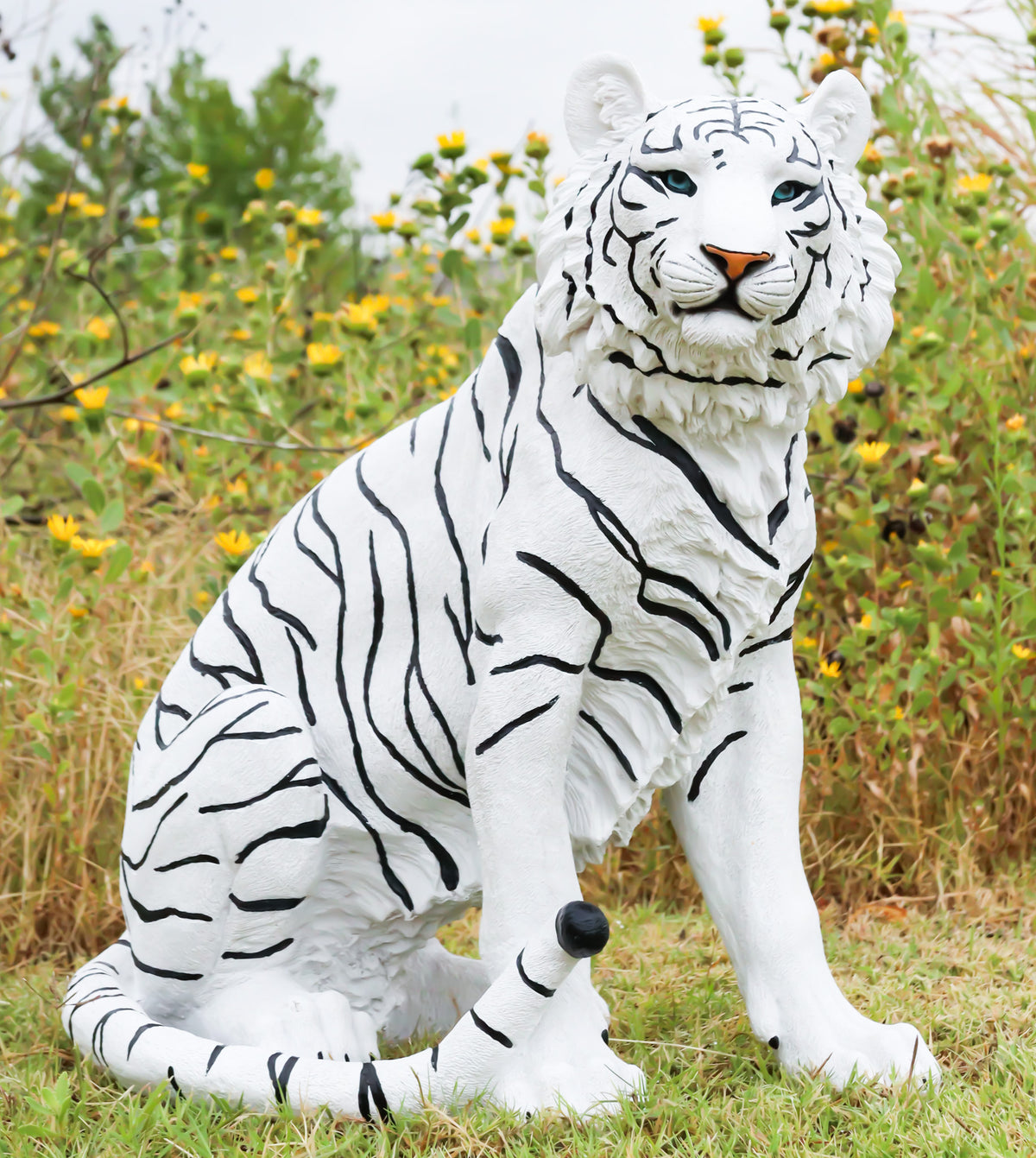 Ebros Large 20"H Realistic White Siberian Tiger Sitting On Guard Resin Statue - Ebros Gift