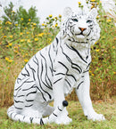 Ebros Large 20"H Realistic White Siberian Tiger Sitting On Guard Resin Statue