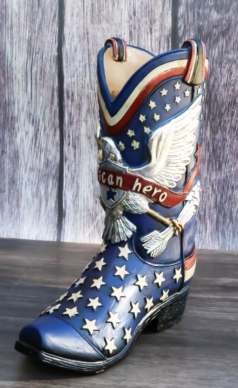 Patriotic Blue Western Stars American Hero Great Seal Eagle Cowboy Boot Vase