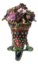 Floral Cornucopia Horn Of Plenty Pewter Austrian Crystals Trinket Jewelry Box