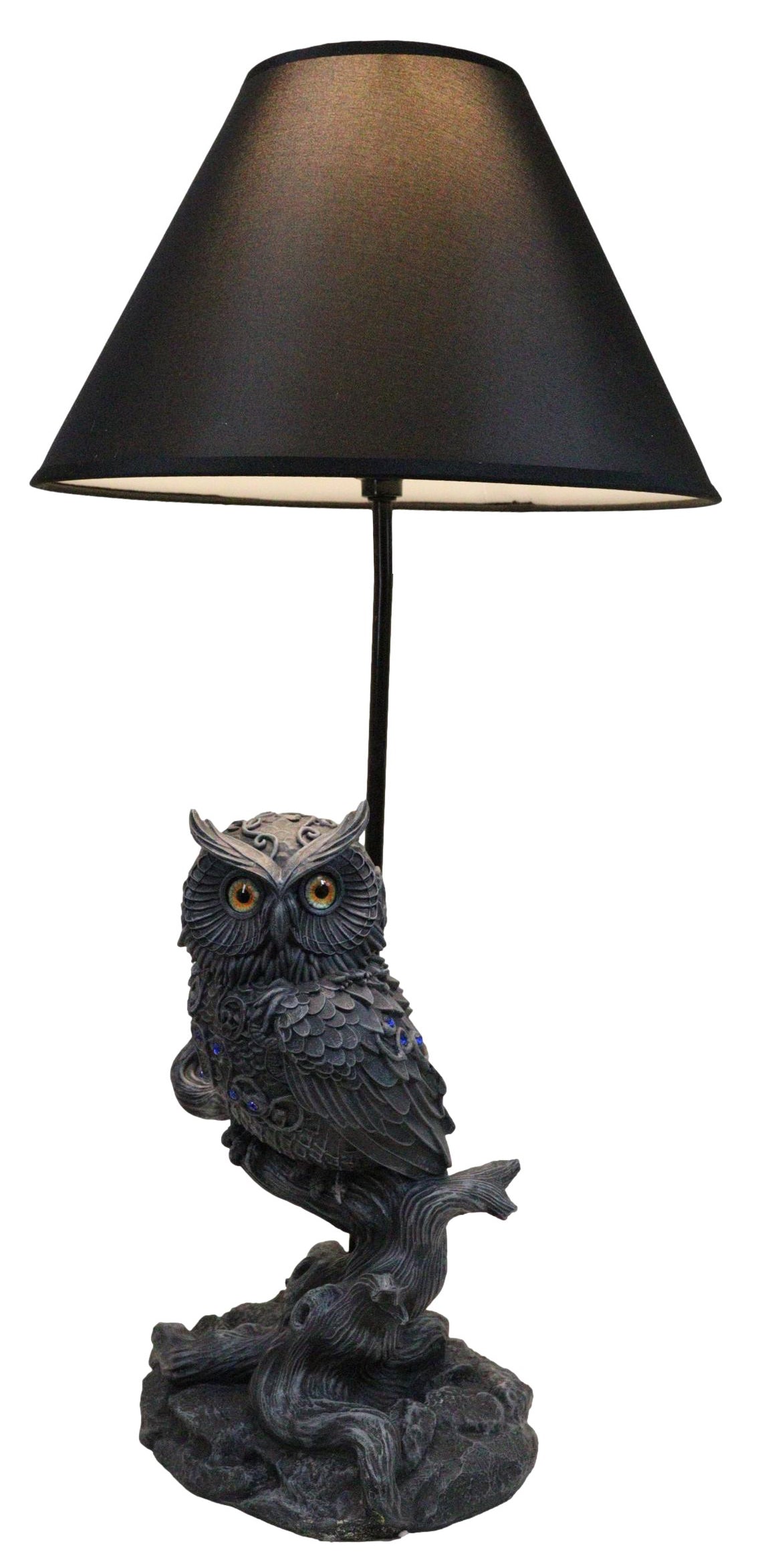 Wisdom of The Woods Mystical Bejeweled Owl Perching On Tree Branch Table Lamp