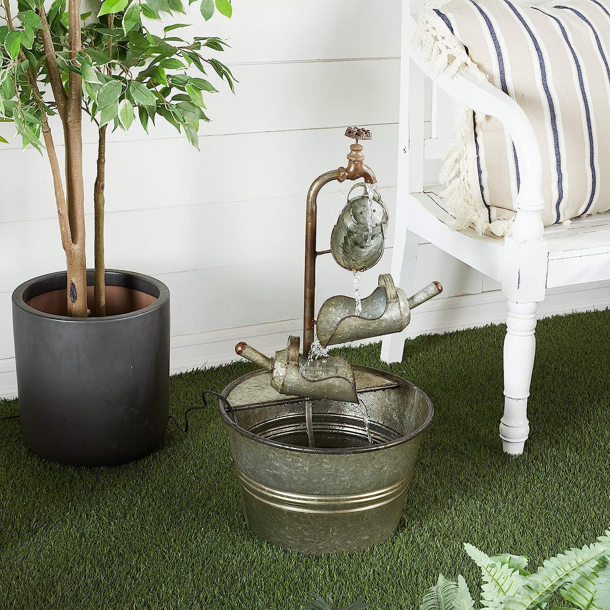 Galvanized Metal Rustic 3 Tier Shovels Cascading Basin Electric Water Fountain