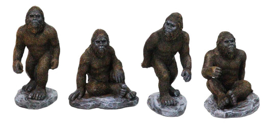 Set of 4 Forest Mythical Creature Sasquatch Big Foot Cryptid Apes Figurines - Ebros Gift