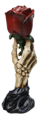 Gothic Skeleton Claw Hand Holding Red Rose Figurine Resin Skull Bone Sculpture