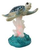 Nautical Blue Sea Turtle Swimming Over Acrylic Coral Reef With Waves Figurine