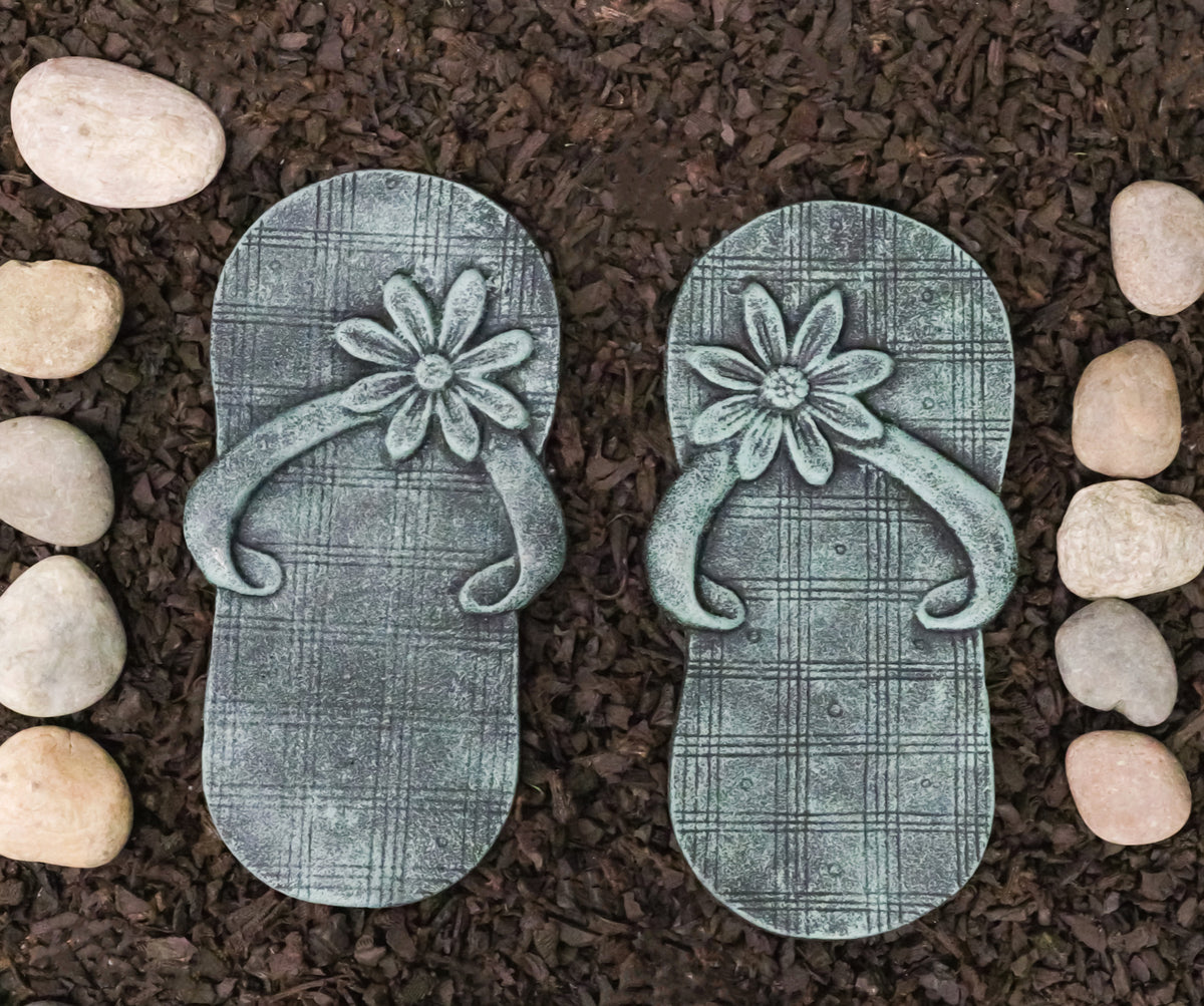 Cast Iron Flip Flop Stepping Stones Set of 2 Beach Getaway Left & Right Sandals