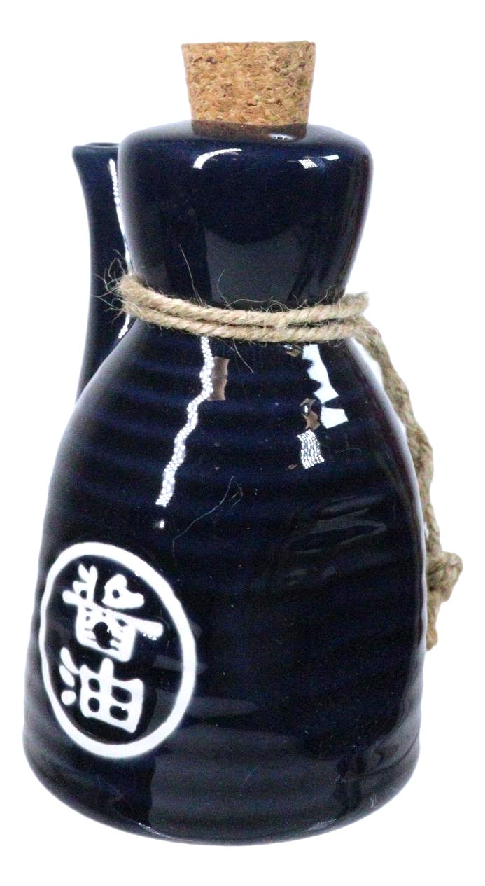 Set Of 6 Blue Japanese Calligraphy Shoyu Tenmoku Porcelain Soy Sauce Flask 7oz