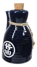 Set Of 6 Blue Japanese Calligraphy Shoyu Tenmoku Porcelain Soy Sauce Flask 7oz