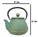 Green And Gold Chrysanthemum Textured Petite Cast Iron Teapot 10oz Tea Pot