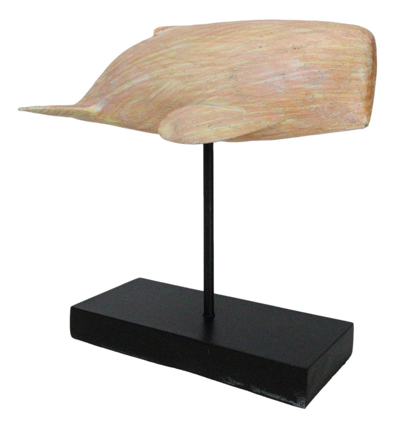 Nautical Marine Contemporary Sperm Whale Fish Faux Wood Sculpture On Pole Stand