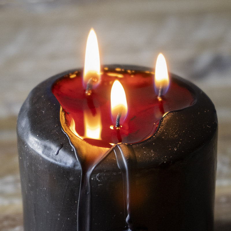 Set Of 2 Apothecary Wicca Vampire Tears Black Scented Pillar Candles Red Wax