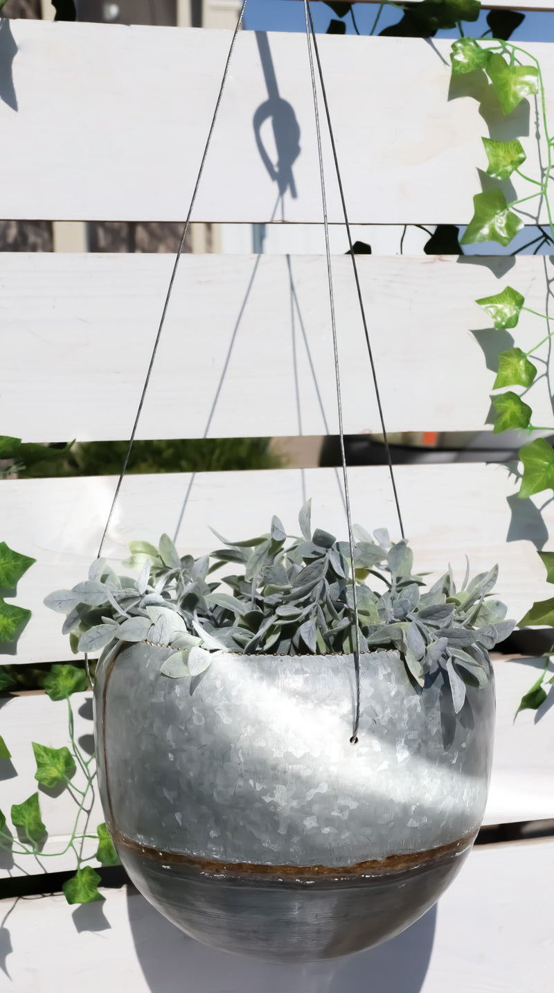 round wall plant hanger Farmhouse Rustic Galvanized Metal Gold Accent Hanging Round Wall Plant– Ebros Gift