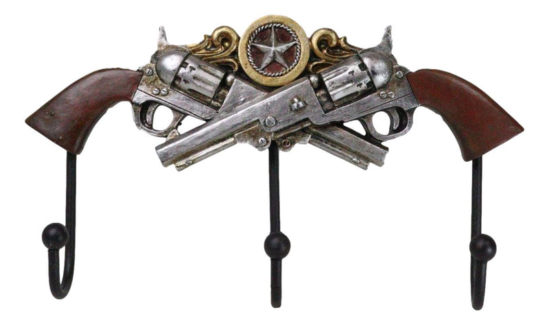 Rustic Western Old World Dual Six Shooter Gun Pistols With Lone Star 3 Pegs Hook