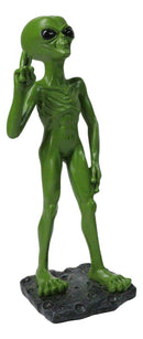 UFO Space Ship Green ET Roswell Alien I Come in Peace with Hand Sign Figurine
