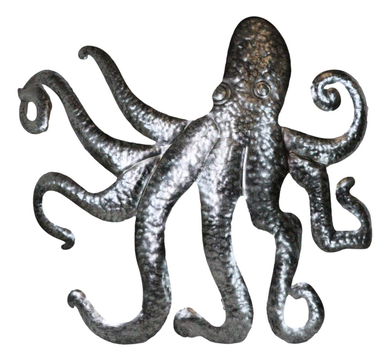 Silver Nautical Marine Deep Sea Octopus Tentacles Metal Wall Decor Plaque 31"L