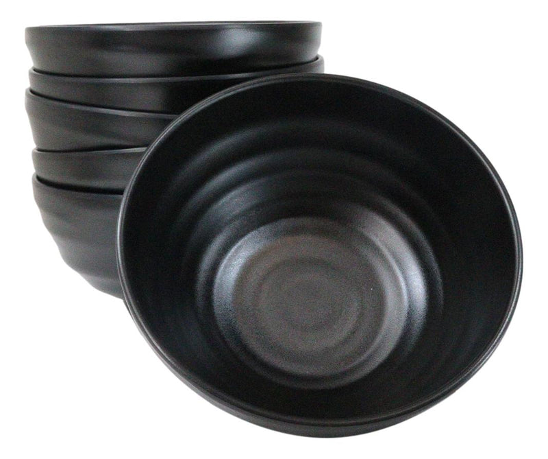 Pack Of 6 Modern Ridged Matte Black Melamine Deep Ramen Soup Pasta Bowls 46oz
