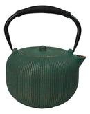Green Gold Tokusa Vertical Lines Design Tetsubin Larger Cast Iron Teapot 33oz