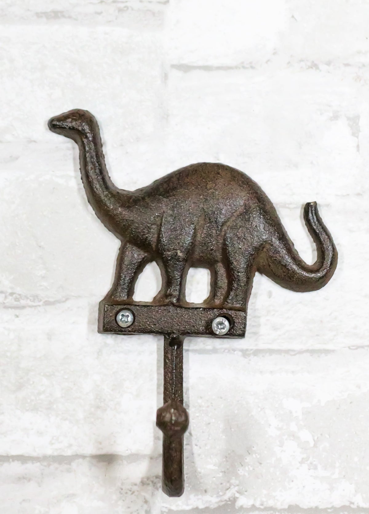Pack Of 3 Cast Iron Rustic Jurassic Long Neck Brachiosaurus Dinosaur Wall Hooks