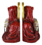 Day of The Dead Gothic Red Santa Muerte With Gold Halo Rosary Cross Bookends Set