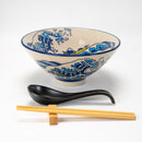 Great Wave Of Kanagawa Ceramic Ramen Bowl Soup Spoon Chopsticks And Rest Set