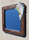 Rustic Southwestern Indian Chief Headdress Faux Tooled Leather Wall Mirror Decor