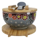 Maroon Tombo Dragonfly Donburi Ramen Bowl With Lid Trivet Spoon Chopsticks Set