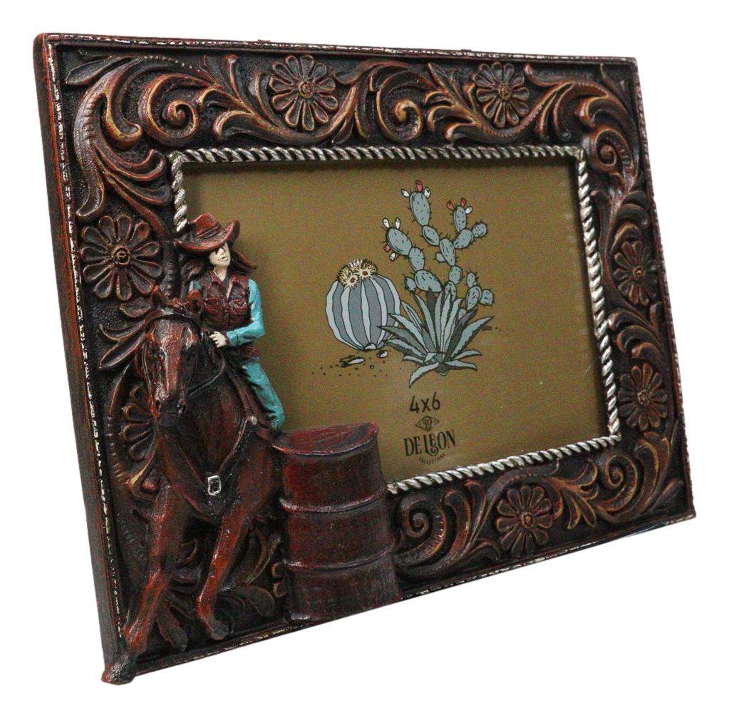 Western Country Cowgirl On Horse Barrel Racer 6X4 Easel Desktop Photo Frame