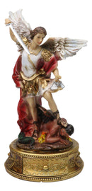 Archangel Saint Michael Trampling Satan Figurine With Rosary Drawer Box 9"H