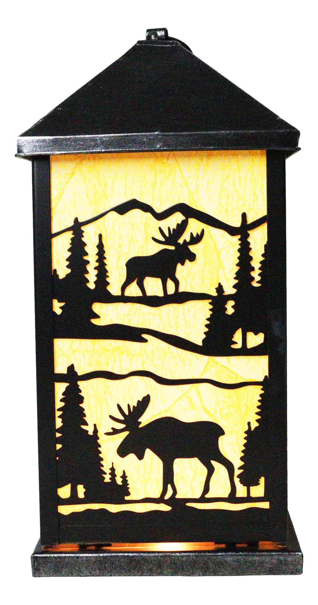 Rustic Deer Moose Scenic Forest Mountains Electric Metal Wall Or Floor Lantern - Ebros Gift