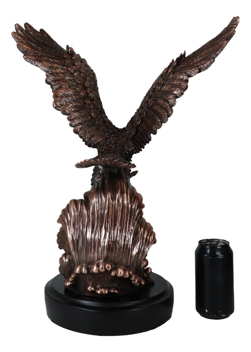 Patriotic Bald Eagle Swooping Into Ocean Waves Bronzed Resin Figurine With Base