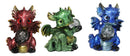 Red Blue and Green Baby Dragon Hatchlings Holding LED Glass Spheres Figurines