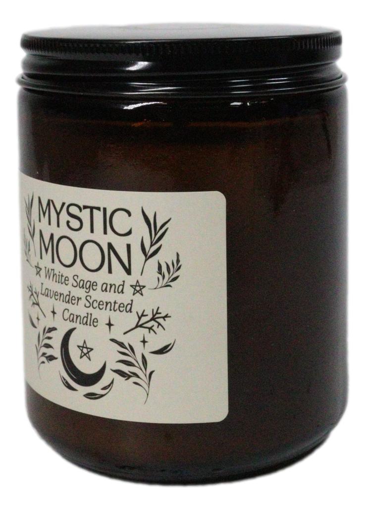 Ebros Mystic Moon White Sage & Lavender Scented Amber Glass Jar Candle