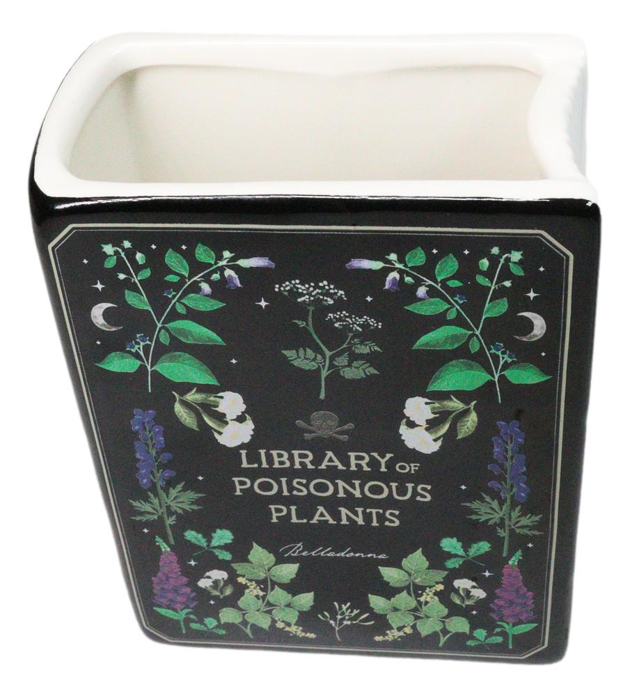 Witchcraft Magic Library of Poisonous Plants Ceramic Book Shaped Pot Vase - Ebros Gift