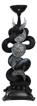 Wicca Triple Moon Pentagram Insignia Black Viper Snake Taper Candle Holder Decor