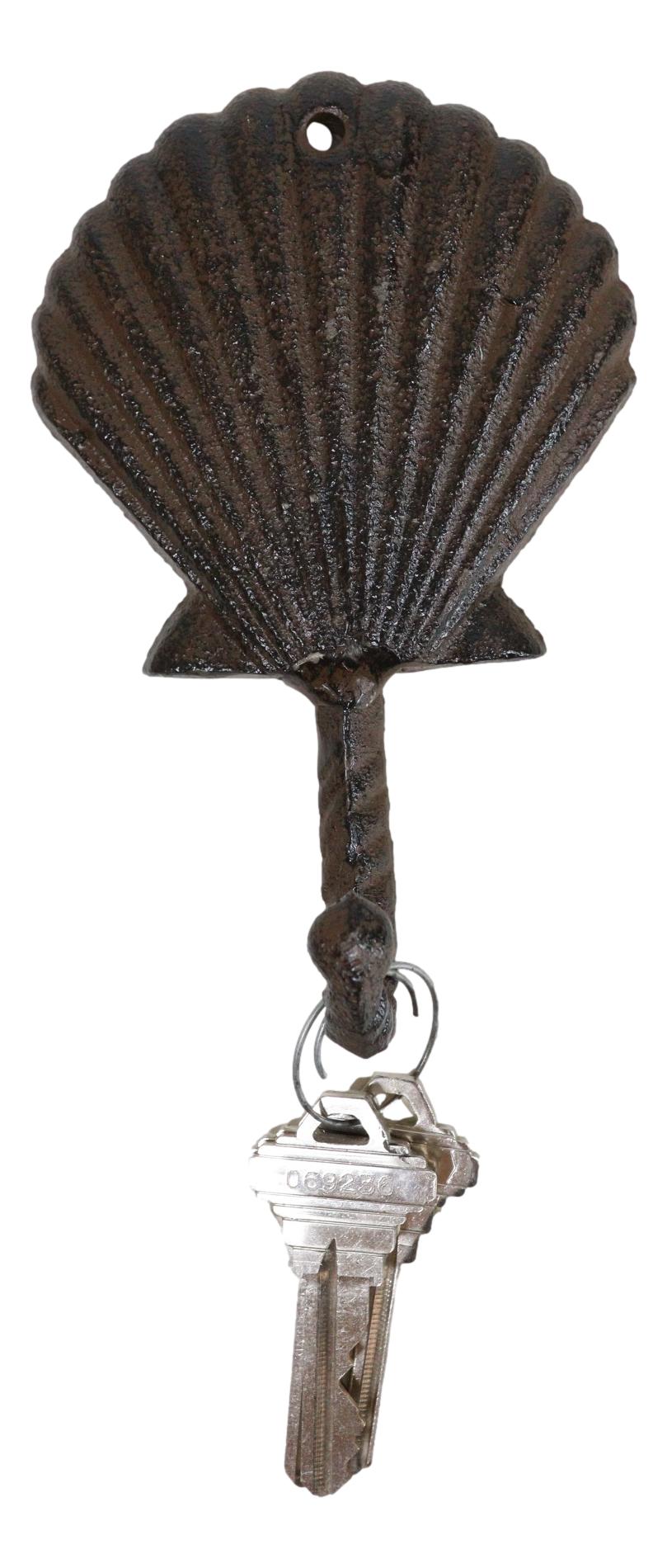 Pack Of Two Cast Iron Coastal Marine Ocean Scallop Shell Wall Coat Hook Hangers