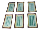 Pack Of 6 Crackled Green Midori Kannyu Ceramic Rectangular Sushi Plates 8.5"L