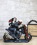 Gothic Ghost Skeleton Biker Couple on Red Roses Motorcycle Bike Figurine
