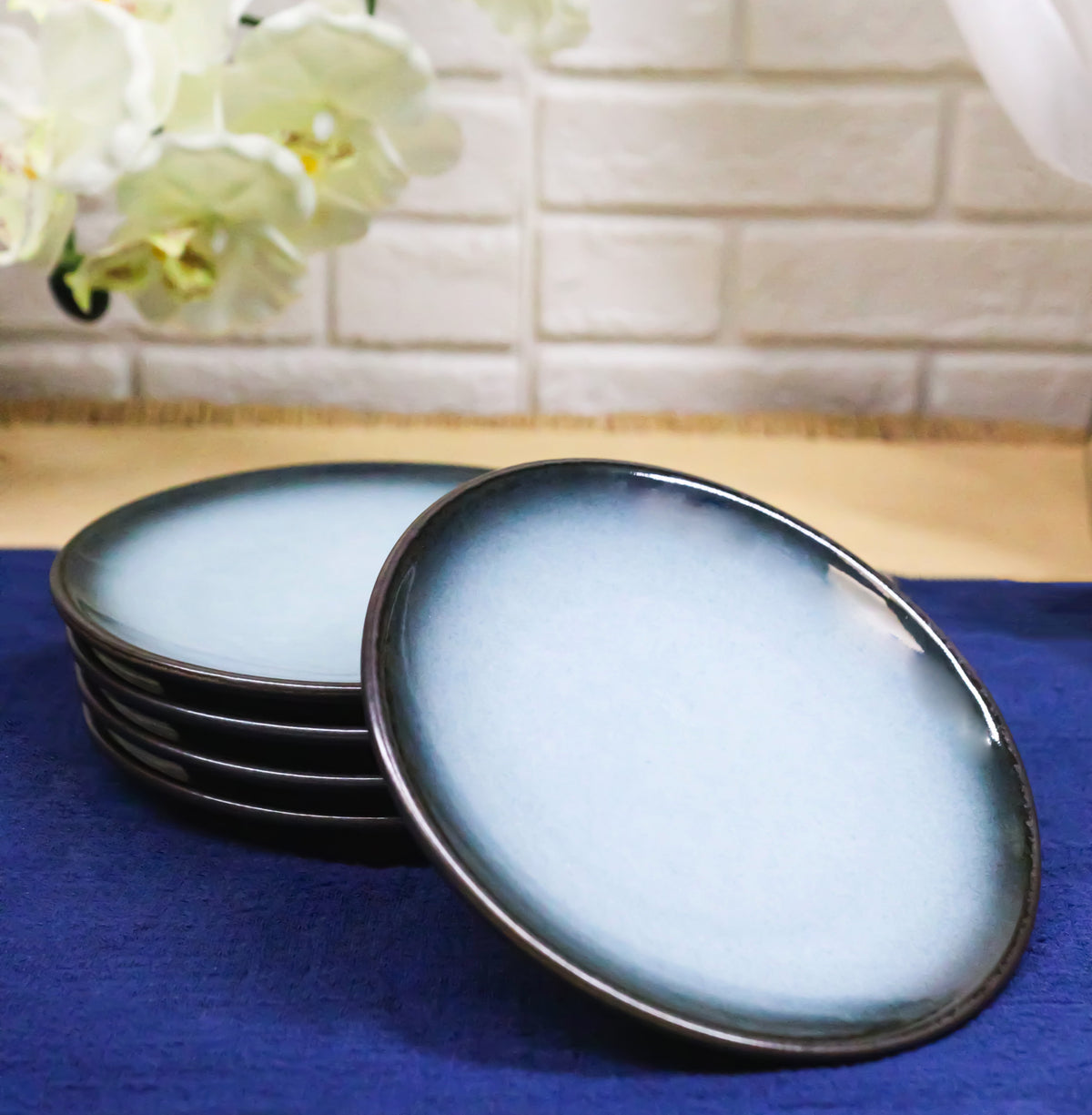 Set Of 5 Blue Sky Stars Seikai Round Appetizer Dessert Salad Ceramic Plates 6"D