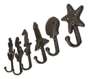 Pack of 6 Cast Iron Marine Sea Horse Anchor Lighthouse Starfish Shell Wall Hooks