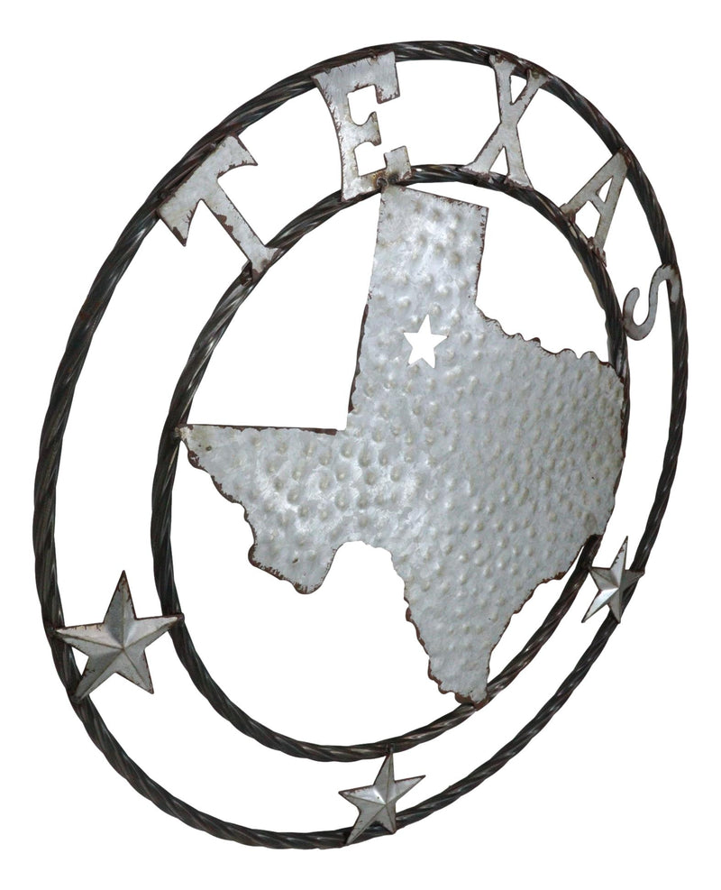 Large 24" Rustic Western Lone Star State Texas Galvanized Metal Wall Circle Sign