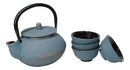 Sky Blue Hobnails Textured Petite Cast Iron Teapot 10oz With 4 Mini Tea Cups Set