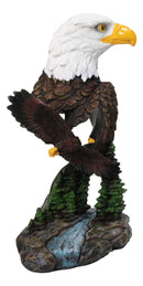 Bald Eagle Bust with Soaring Eagle Over Pine Forest Figurine Patriotic American