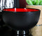 Ebros Japanese Black Red Lacquer Copolymer Plastic Rice Bowl Wood Grain Pattern Set 6