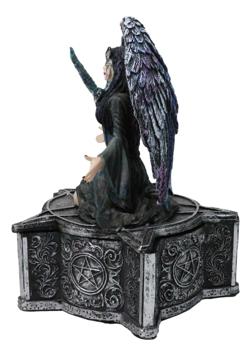 Gothic Fairy Queen With Raven Crow On Pentagram Star Decorative Box Figurine