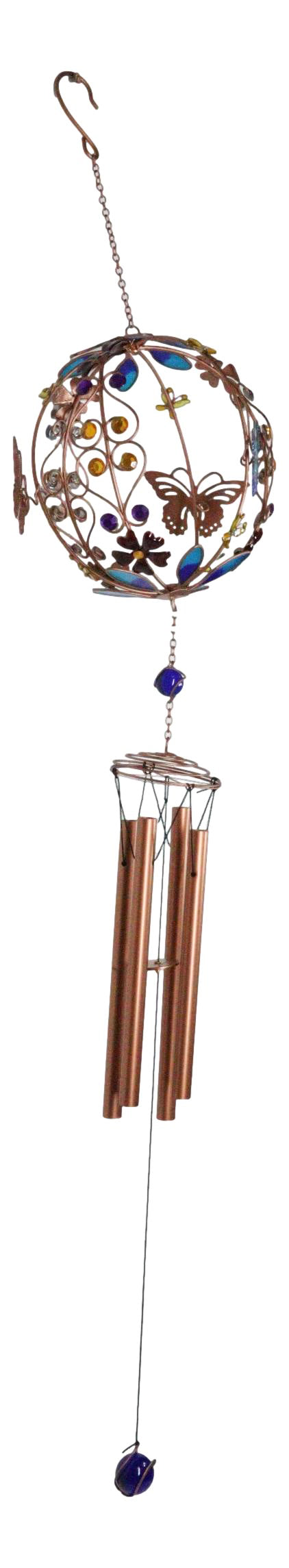 Monarch Butterflies by Floral Garden Globe Art Glass Gemstones Metal Wind Chime