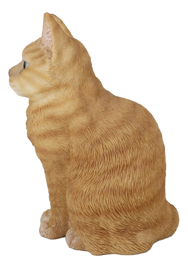 Realistic Adorable Fat Feline Orange Tabby Cat Kitten Sitting Figurine 7.5"H